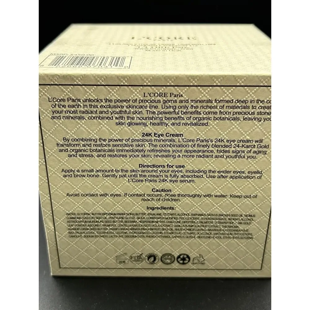 L'Core Paris 24K Eye Cream Skin Care Pharmaceutical Grade Anti Aging 1 fl‎ oz